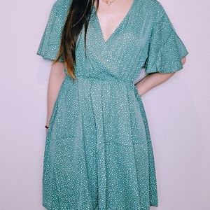 Teal polkadot v neck summer dress